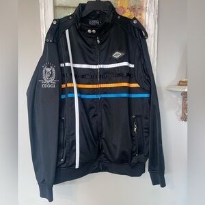 COOGI Black Full Zip Tab Neck Streetwear Track Jacket Hip Hop 90’s XL!